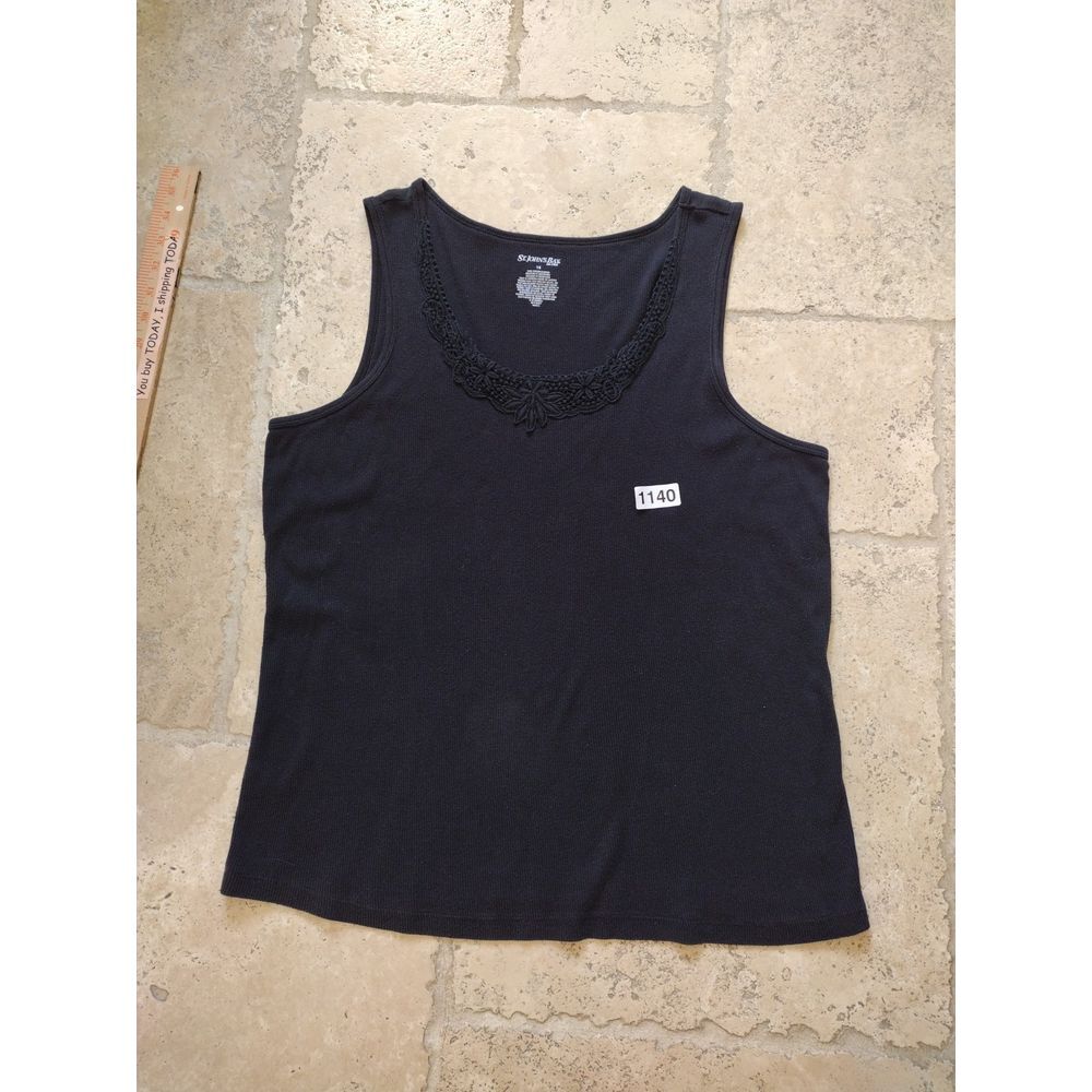 St John's Bay Tank Womens 1X Black‎ Crochet Trim On V Neck  Sleeveless Ribbed - Picture 7 of 8